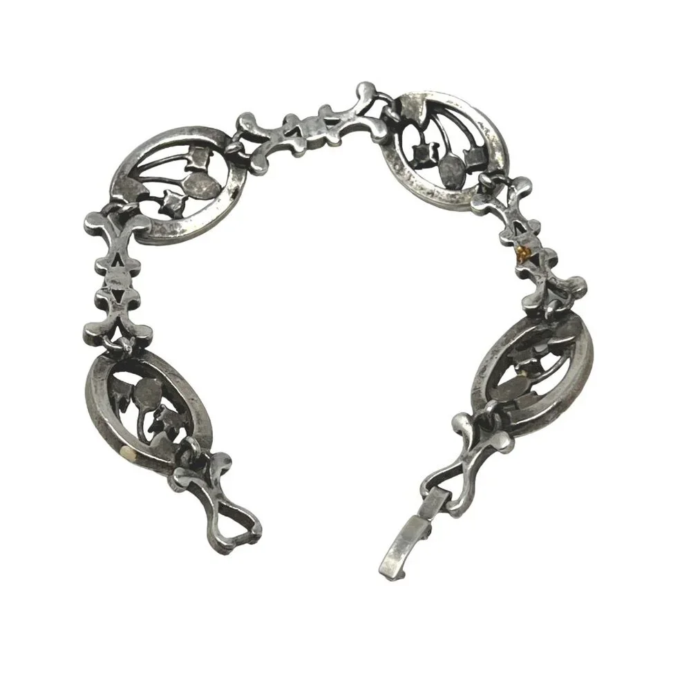 Crystal and‎ Faux Pearl Bracelet Blue Stones Silver Tone Dark Finish